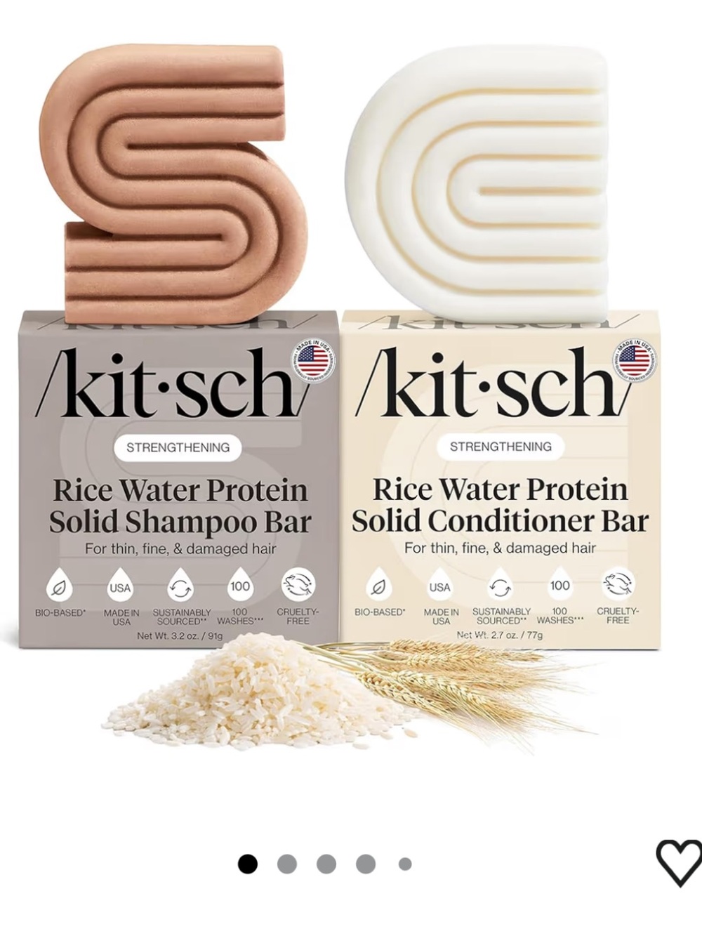 Kitsch Rice Water Protein Solid Shampoo & Conditioner Bars — White & Light Brown